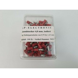 Rundstecker 4,0mm rot PVC Isoliert 100 Stück im praktischem Box Lötfreie Leitungsverbinder