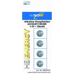 Alkaline Knopfzellen Sortiment 4 Teilig  Heitech AG10/LR1130/389, 1,5 V Alkaline