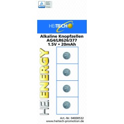 Alkaline Knopfzellen Sortiment 4 Teilig  Heitech AG4/LR626/377, 1,5 V Alkaline