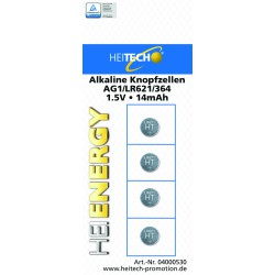 Alkaline Knopfzellen Sortiment 4 Teilig  Heitech AG1/LR364/364, 1,5 V Alkaline