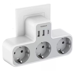 3 Fach Schuko Stecker mit 2 x USB-A + 1  x USB-C Anschluss Mehrfachstecker 3 Fach Stecker mit USB Ladeanschlüssen